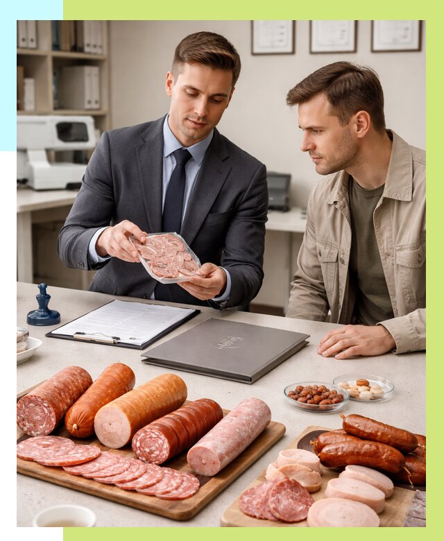 Сертификация колбасных изделий в Дагестанских Огнях от 7742 р. | Алешин-Дгс